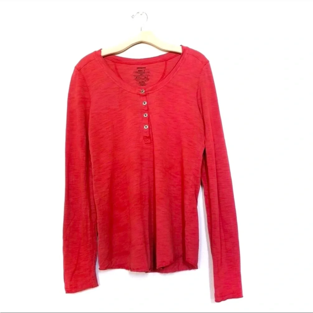 NEW Patagonia Organic Cotton Long-Sleeved Necessity Henley Top Red XL - Picture 1 of 6